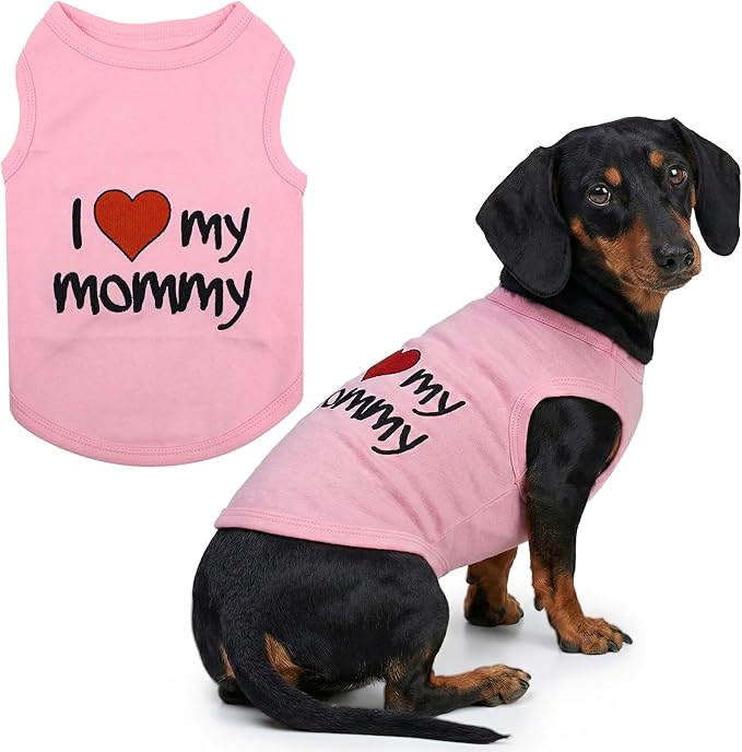 Parisian Pet Dog Shirt - 100% Cotton Shirts for Large Dogs - Pink Sleeveless Girl Pet Clothes - Lightweight Pet T Shirts - Breathable Puppy Clothes - Stretchy I Love My Mommy Dog Apparel
