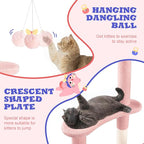 Allewie 55.5 in Cat Tree for Indoor Kitties/Soft Plush Perches/Multi-Level Cat Tower/Sisal Scratching Posts/Crescent Plates/Round Jumping Board/Hanging Ball/Pet Activity Center/Pink