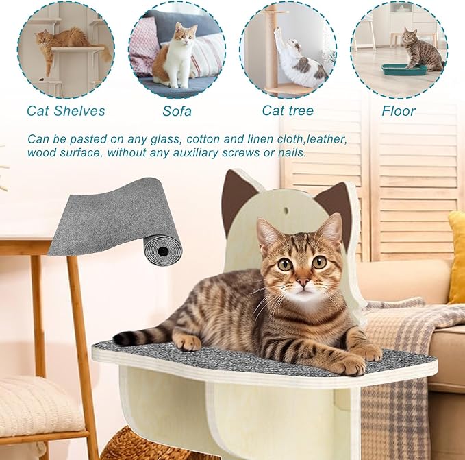 Trimmable Cat Scratching Post Carpet Covered 78.7”x15.8” Self-Adhesive Cat Tree Shelves Replacement Parts Mat Cat Scratcher for Cat Tree Shelf Shelves Steps Couch Furniture DIY Protector