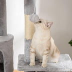 PawHut Floor to Ceiling Cat Tree, 94.5-102.5 inch Adjustable Height Cat Climbing Tower with Scratching Posts, Condos, Hammocks, Tubes, Ladders, Platforms, Dangling Balls for Indoor Kittens, Light Gray