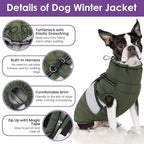 SUNFURA Dog Coat for Large Dogs, Warm Pet Jacket Winter with Harness Built in, Waterproof Pet Snow Jacket with Furry Collar, Reflective Fleece Snowsuit for Extra Large Dogs, Army Green XL