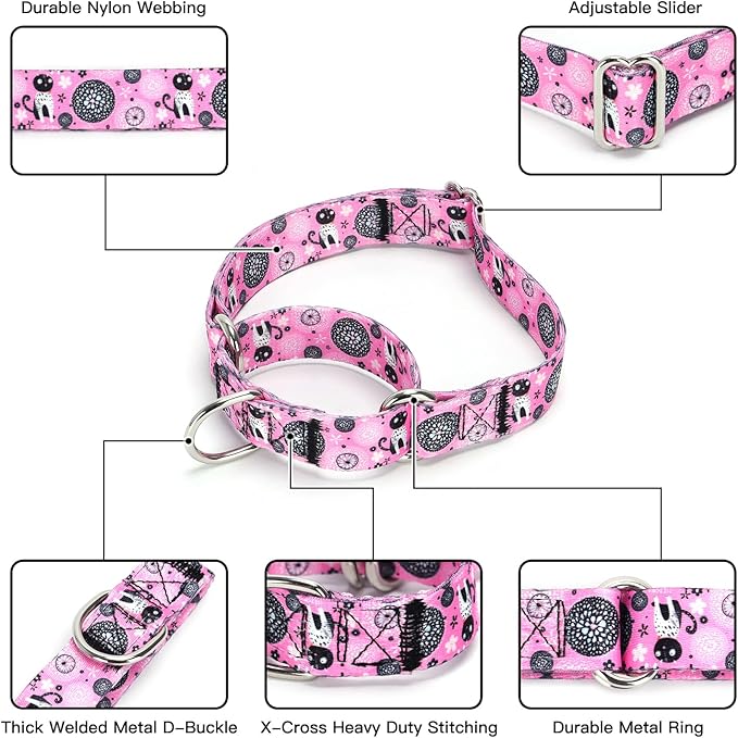 Martingale Collar and Leash Set, Premium No Slip Martingale Collar for Dogs Medium Large, Girl Dog Collars Training (NO22, M)