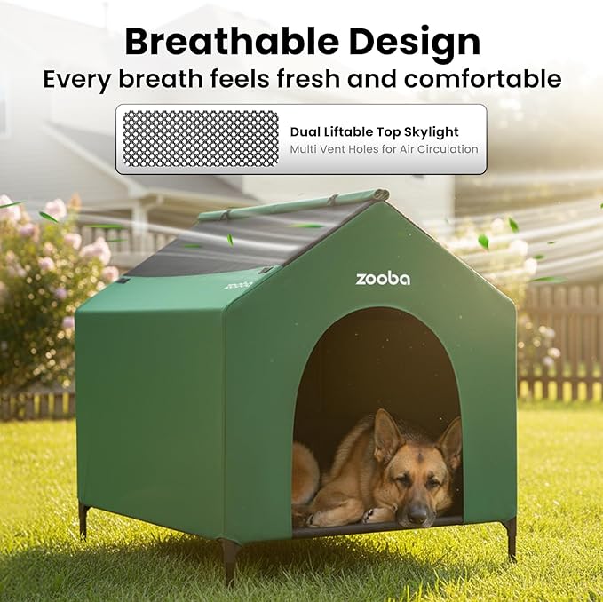 42" 2-in-1 Dog House for Medium Dogs, Elevted Dog House Outdoor/Indoor, Puppy Shelter Outside,Water Resistant 600D PVC and Durable 2x1 Textilene Raised Dog Bed(Green)