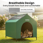 42" 2-in-1 Dog House for Medium Dogs, Elevted Dog House Outdoor/Indoor, Puppy Shelter Outside,Water Resistant 600D PVC and Durable 2x1 Textilene Raised Dog Bed(Green)