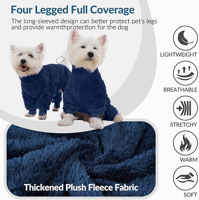 ROZKITCH Dog Winter Coat for Large Dogs, Warm Fleece Pjs with Leg Warmers, High Collar Full Body Pet Jumpsuit Snowsuit Comfortable Apparel Pj Blue 3XL