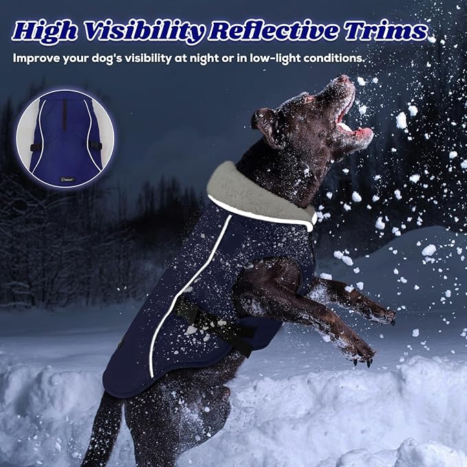 EMUST Dog Cold Weather Coats, Fleece Lining Small/Medium/Large Dog Jacket for Winter, Warm Waterproof Pet Winter Clothes for Large Dogs, Blue XL