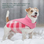 Kuoser Dog Winter Coat, Reversible Waterproof Dog Jacket with Reflective Strip, Warm Dogs Fleece Vest Adjustable Doggy Cold Weather Clothes Plaid Christmas Outfit Pet Apparel for Large Dogs, Pink 2XL
