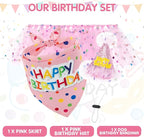 SCENEREAL Dog Birthday Bandana with Hat and Dress Girl Set, Large Dog Birthday Party Supplies, Cute Pink Tutu Skirt Outfit for Medium Large Dogs