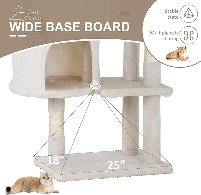 36" Multi-Level Cat Tree Tower with Scratching Posts, Toys & Condo - Space-Saving Design for Indoor Kittens, Compact Floor Footprint & Vertical Space for Multi-Cat Homes-Beige