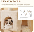 Heybly Heavy Duty Cat Tree, 64.2-Inch Tall Tower for Large Indoor Cats with Widened Structure, Cat Furniture with Big Platforms, Extra-Large Hammock, Sisal Scratching Posts & Board, Beige HCT027M