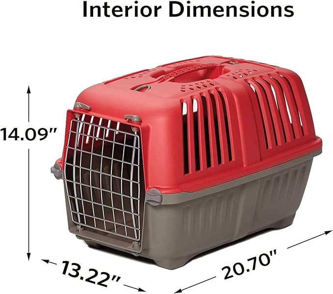 MidWest Homes for Pets Spree Travel Carrier – Hard-Sided Dog & Cat Carrier, Small Pet Travel Crate with Handle, Ventilated Design, Easy Assembly, 22-Inch, Red
