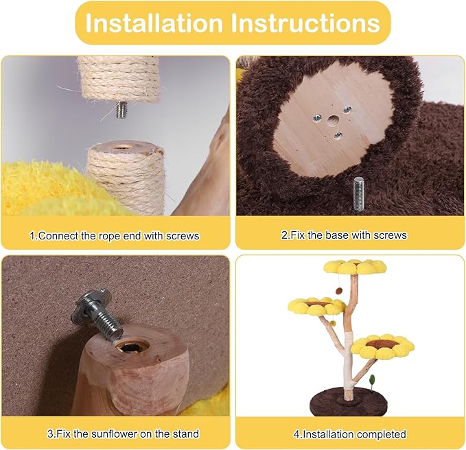 Generic Sunflower Cat Tree with Scratching Post Anti-Slip Climbing Frame Pet Bed Tower