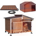 GUTINNEEN Heated Dog House Outdoor with Heating Pad and Insulated Liner, Wooden Dog Kennel with Anti-Chewing Metal Frame, Weatherproof Dog Shelter with Bowls for Outdoor or Indoor Use (Light Brown)