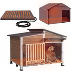 GUTINNEEN Heated Dog House Outdoor with Heating Pad and Insulated Liner, Wooden Dog Kennel with Anti-Chewing Metal Frame, Weatherproof Dog Shelter with Bowls for Outdoor or Indoor Use (Light Brown)