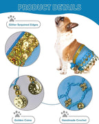 Dog Belly Dancer Costume - Puppy Outfit with Sequin Waist Chain & Hip-Shaking Skirt - Ideal for Corgi and Puppy Birthday Parties or Halloween Celebrations(Small,Lake Blue)