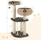 41 Inches Wicker Cat Tree, Modern Cat Tower with Handwoven Cat Condo & Perch, Scratching Post, Dangling Balls and Sisal Rope, Indoor Cat Tree Tower for Large Adult Cats 20 Lbs