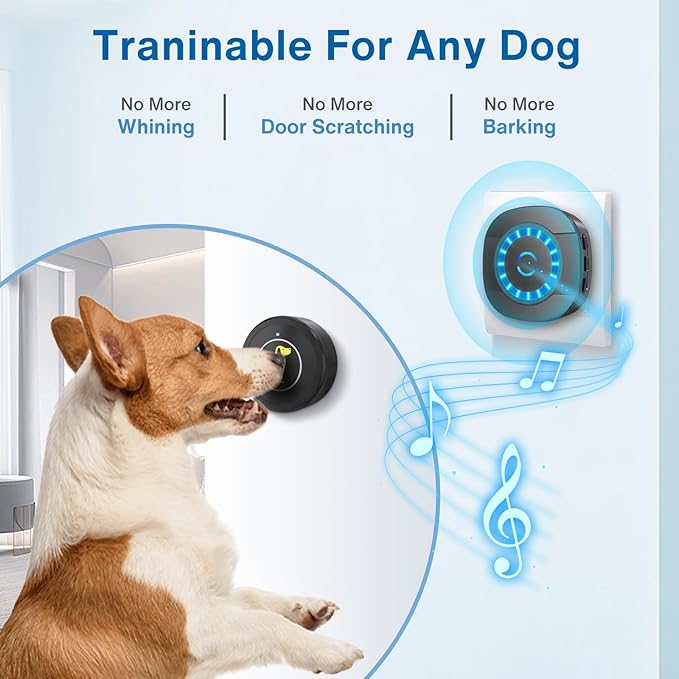 Dog Door Bell, Dog Bell for Training Doggie Door Bell for Dog Puppy Training Sliding Door/Go Outside Doorbell and Waterproof Touch Button