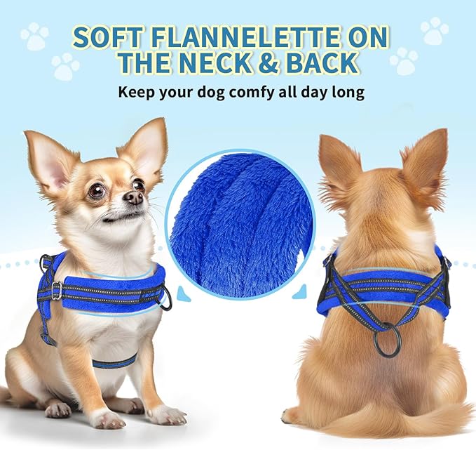 Lukovee No Pull Dog Harness and Leash Set, Soft Padded Small Dog Harness, Neck & Chest Adjustable Reflective Vest Puppy Harness with 4ft Lightweight Anti-Twist Dog Leash for Small Dogs (XXS, Blue)