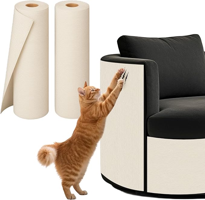 PowerKing Cat Scratch Furniture Protector, 78.7"x15.8" Self-Adhesive Cat Scratch Mat for Couch & Sofa, Trimmable DIY Cat Scratcher Pads for Indoor Cats (Beige)