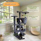 53-inch Cat Tree Tower for Indoor Cats,Cat Tree House Cat Furniture with Sisal Scratching Post,2 Cat Caves,Dangling Toys