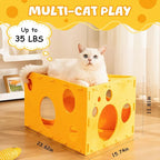 Cat House with 32 Toys, Cheese Cats Cave Hideout with Interactive Holes, Foldable Pet Activity Center, Playhouse Bed with Wand & Balls for Indoor Kitten