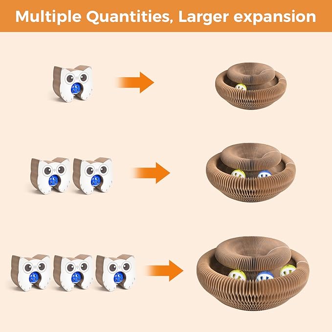 2-Pack Magic Organ Cat Scratcher, Cardboard Cat Toy with Interactive Ball Track, Foldable Cat Toy Cardboard Ring for Indoor Multi-Cat Homes, Kitten Fun Intelligence Exercise & Furniture Protection