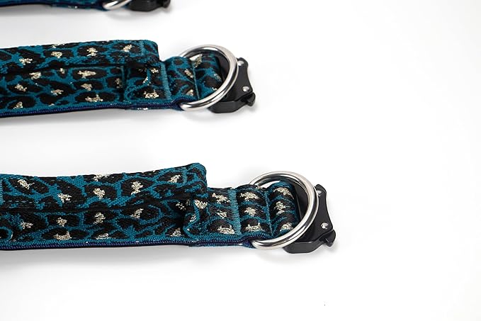 Heavy Duty Dog Collar with Unique Leopard Totem Design Adjustable Durable Nylon Collar, Metal Buckle for Large Dogs Bold Style for Training & Outdoor Adventures (Blue Leopard L)