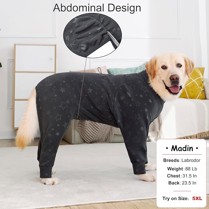 Dog Coats Autumn Winter Jumpsuit for Large Medium Dogs, Warmer Recovery Suit Polar Fleece Dog Bodysuit Lightweight Pajamas Pullover Stretchy Onesie Four-Legged Cold Weather Clothes(7XL, Grey)