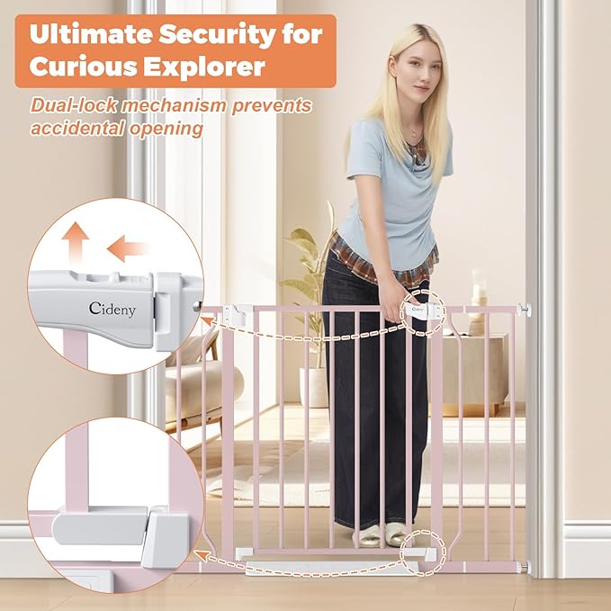 29"-40" Baby Gate for Stairs, Auto Close Stroller Friendly Dog Gate Indoor for Doorways, Pressure Mounted Baby Gate, Easy Walk Through Gate for Children & Pets, Pink