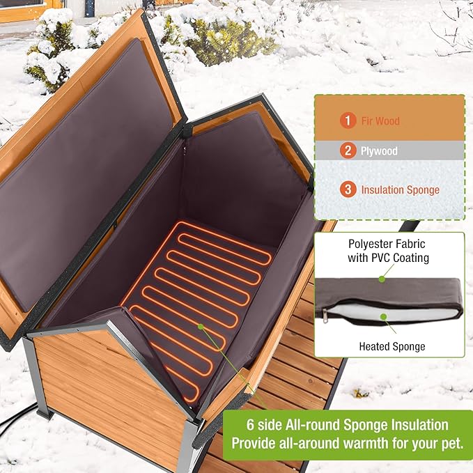 GUTINNEEN Outdoor Dog House Heated Dog Kennel with Insulated Liner & Heating System for Winter Large Dog Cage with All-Around Iron Frame Dog Kennel for Small & Medium & Large Dogs