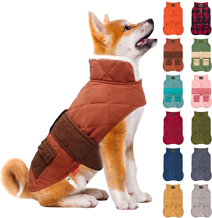 KYEESE Dog Coat Thick Cat Clothes with Pocket Warm Pet Winter Puffer Coat with Leash Hole Soft Pet Sweater for Cold Weather Waterproof Dogs Jacket with Fleece Lined Windproof Dog Coats for Small Dogs