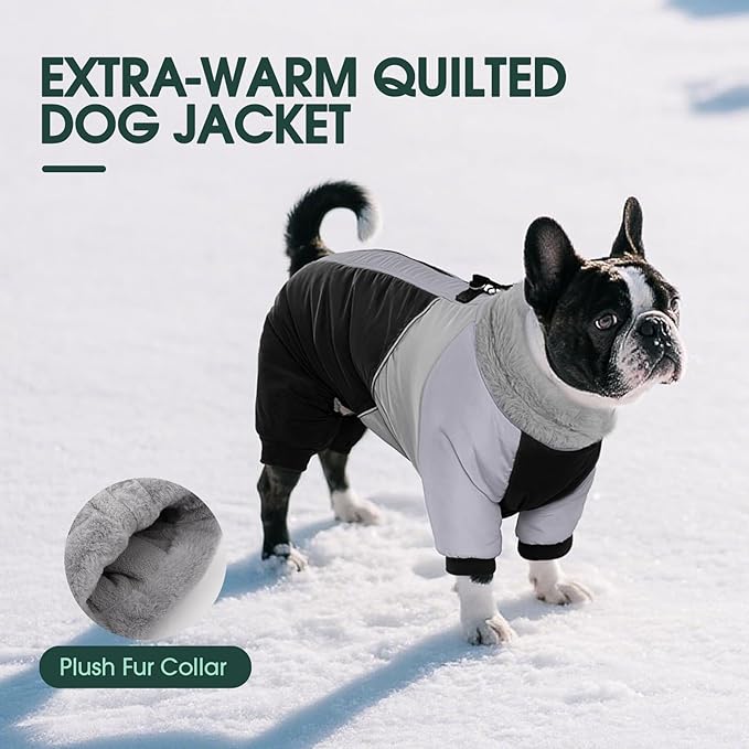 Kuoser Thick Dog Coat,Windproof Dog Jacket for Large Dogs, Warm Doggie Winter Coat Reflective Pet Cold Weather Coats with Zipper, Black XL