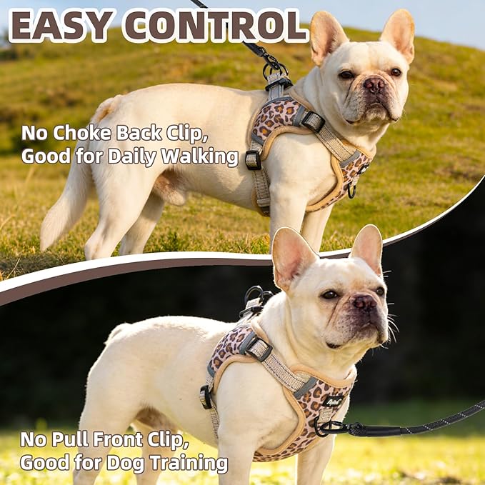 PUPTECK No Pull Dog Harness Small Sized Dog, Adjustable Reflective Escape Proof Easy Control, Comfortable Soft Padded Step in Pet Vest Harness, Brown Leopard, M