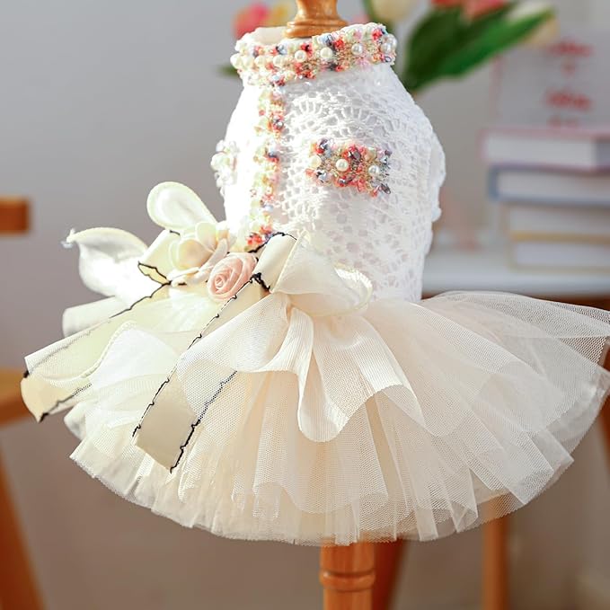 Furbabycare® Elegant Sweet Colorful Puppy Dog Blingbling Princess Skirt Pet Dog Lace Cake Camisole Tutu Dress E-Light Yellow X-Small