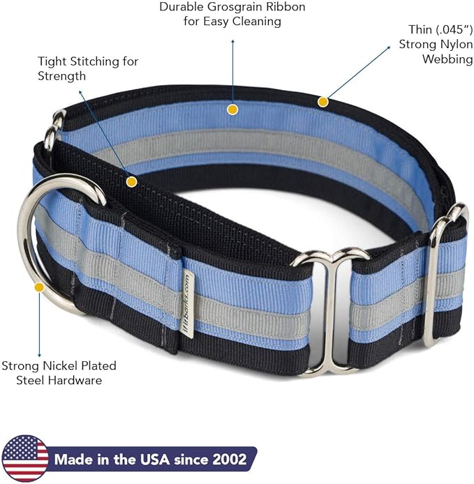 If It Barks - 1.5" Martingale Collar for Dogs - Adjustable - Nylon - Strong and Comfy - Ideal for Training - Made in USA - Custom, Black Ice