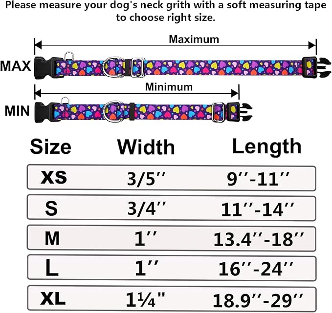 Valentines Martingale Collar for Dogs with Buckle No Pull Adjustable Nylon Limited Slip Training Dog Collars (Purple Love, Large)