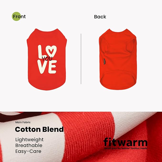 Fitwarm Love You Dog Shirt, Funny Valentines Outfit for Small Dogs Boy Girl, Festive Pet Clothes, Red, White, Medium