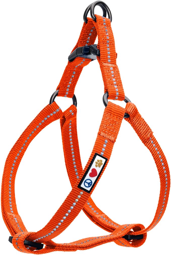 Pawtitas Recycled Reflective Step-in Dog Harness – Adjustable No-Pull Vest for Puppies to Seniors, Safe & Comfortable XS Orange