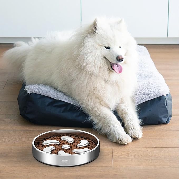 Slow Feeder Dog Bowl-3Cups for Large Breeds, Double Wall Food-Grade Stainless Steel, Heavy Duty with Non-Slip Rubber Base, Puzzle Maze Bowl to Slow Down Eating [2Pack]