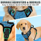 BARKBAY No Pull Dog Harness Large Reflective Dog Harness with Front Clip and Easy Control Handle for Walking Training Running with ID tag Pocket(Blue/Black,S)