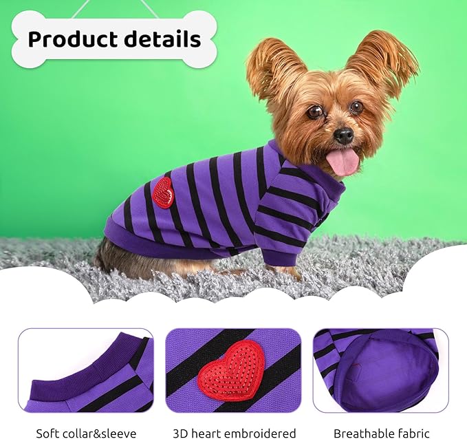 Dog Shirts for Medium Dogs, Striped T-Shirts Dog Vest Pet Apparel Tee Shirts Spring Summer Suitable for Small and Medium Large Pets French Bulldog Bichon, Violet M