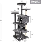 70'' Tall Multi-Level Cat Tree for Indoor Cats, Furniture With Scratching Post, Platform, Condo, Tower With Funny Toy, Corner Tree for Medium Cats