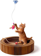 Collapsible Round Cat Scratcher Lounge Bed,Accordion Cardboard Scratching Board for Indoor Large Cats, Kitten Bed & Play Toy,16 inch