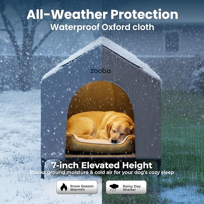 42” Outdoor Dog House for Large Breeds, Durable Large Dog Shelter with Weatherproof 600D PVC Canopy, Breathable 2x1 Textilene Fabric Elevated Dog Bed, XL Dog Kennel for Outside Use