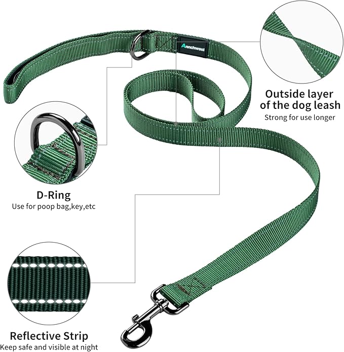 Annchwool No Pull Dog Harness with Padded Handle+5 Ft Leash,Reflective Strip Escape Proof and Quick Fit to Adjust Dog Harness,Easy for Training Walking for Small & Medium and Large Dogs(Green-Set,L)