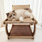 Sisal Cat Scratcher Chair, Elevated Cat Lounge Beds for Indoor Cats, Wooden Pet Hammock Couch for Scratching, Walnut