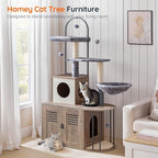 HOOBRO Cat Tree with Litter Box Enclosure, Arched All-in-One 31.5" Cat Tower with Hidden Litter Box Furniture for Indoor Cats, Versatile Cat Condo with Sisal Posts, Hammock, Greige and Gray BG45MZ03