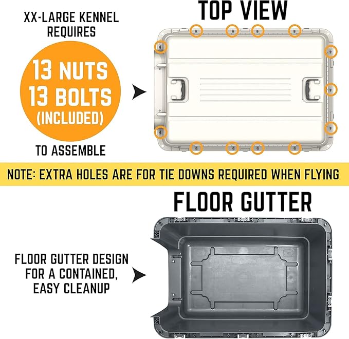 SportPet Airline Compliant XX-LARGE 36" Travel Dog Kennel-Durable Plastic Airline Pet Carrier w/ Removable Wheels & Food Bowls, Collapsible Indoor/Outdoor Dog Kennel, Dogs up to 36"L & 27"H-Cream/Gray