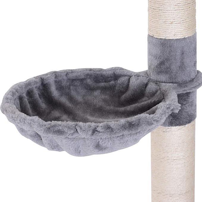 PawHut 102" Adjustable Height Floor to Ceiling Cat Tree, 5 Level Cat Tower with Scratching Posts, Hammock, Gray
