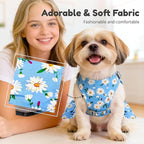 BAEJMJK Dog Dress Bowknot Harness Leash Set for Small Dogs Cats Daisy Floral Girl Dog Dresses Cute Puppy Princess Clothes Pet Doggy Outfits Spring Summer Breathable Dresses(Blue,X-Small)